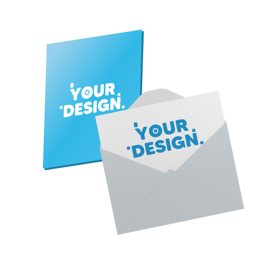 a white and a blue custom greetings card