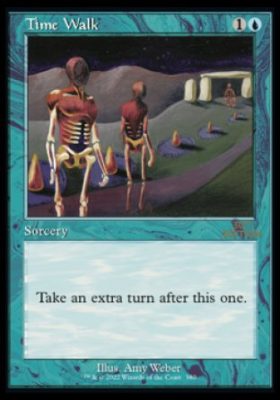 Time Walk, a Power Nine MTG card. A blue sorcery with surrealist art that grants an extra turn, considered one of the most powerful effects in Magic The Gathering.