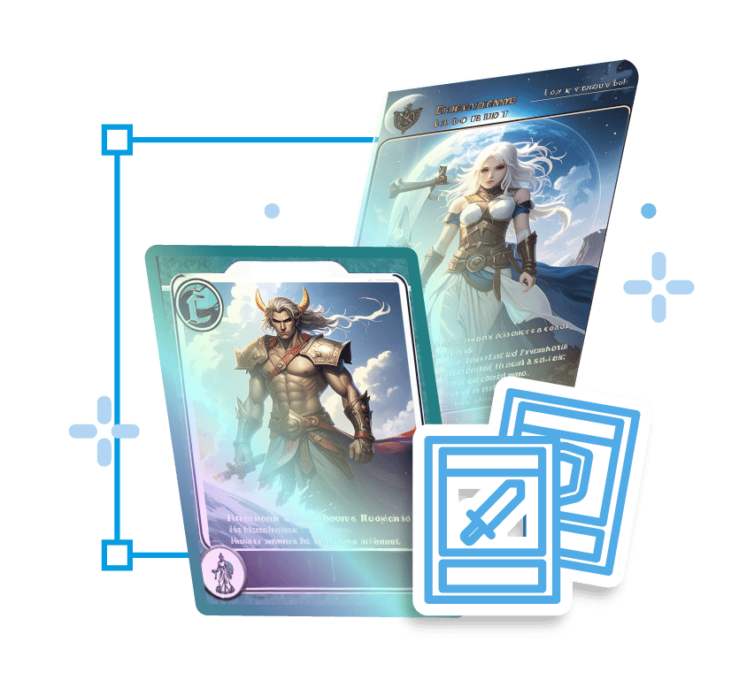 Two fantasy character cards, one featuring a warrior and the other a female knight, on a green background.